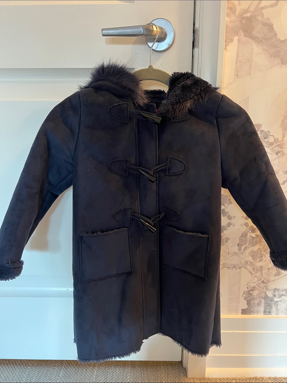 Kids Navy Faux-Shearling Toggle Coat
